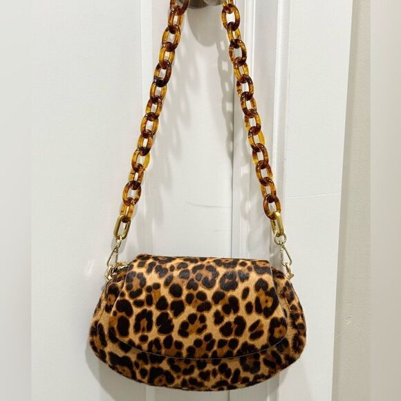 Leopard Print Handmade Real Hair-on Horsehide Fold Over Flap Bag/Crossbody - Picture 2 of 16